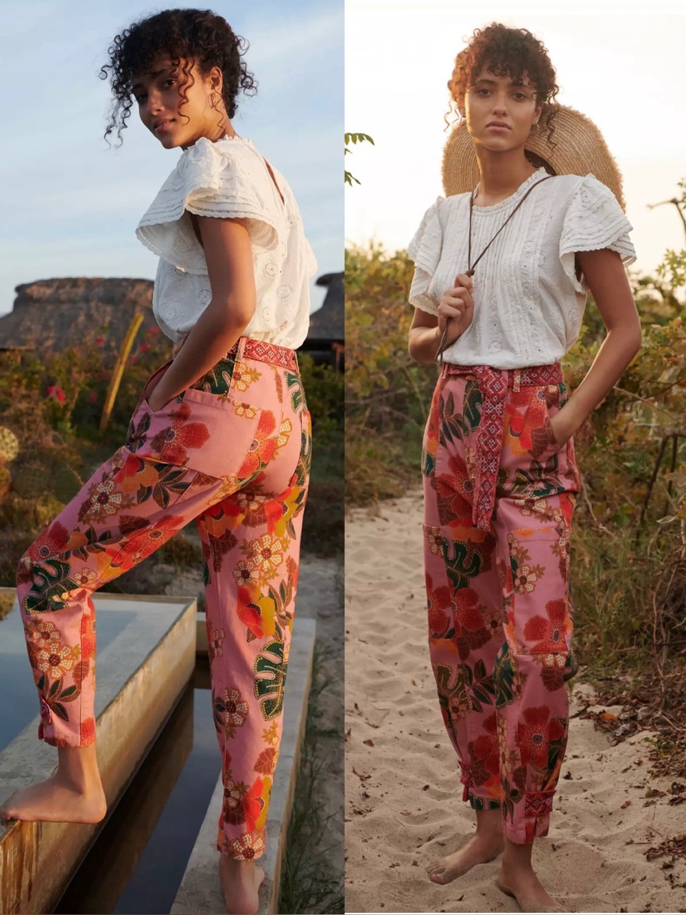 Boho Floral Pink High-Rise Pants